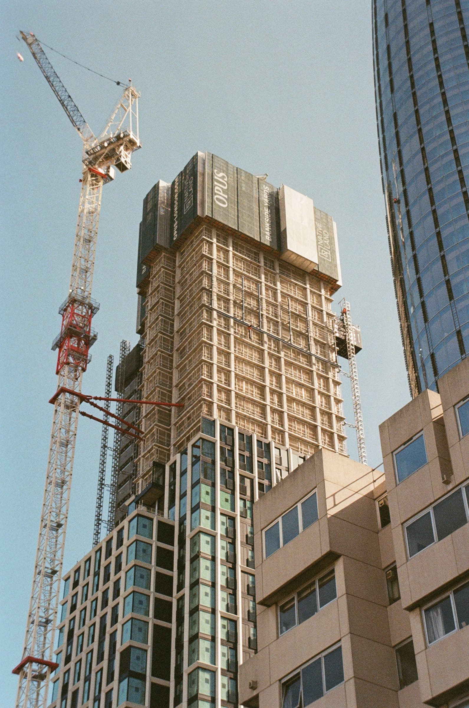 Nikon F50, Kentmere Pan 200 — a lattice shape only visible before the cladding went in.