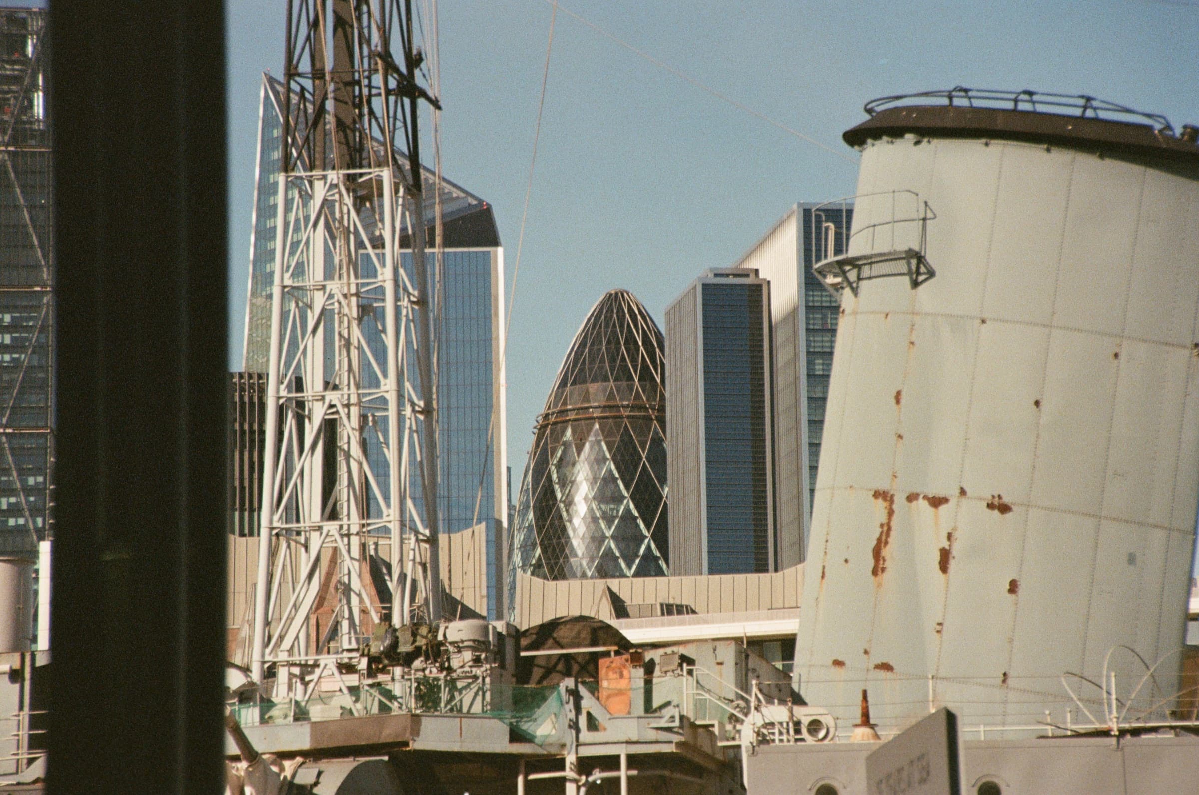 Nikon F50, Fujifilm 200 — foreground to background, leading from the Thames to the Gherkin.